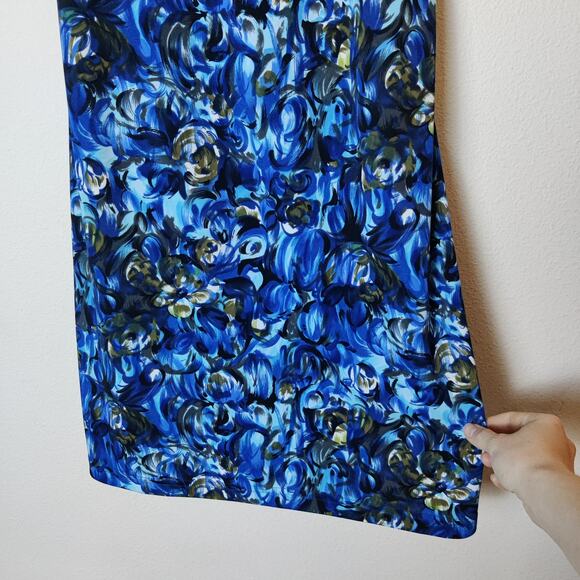 Vtg Byer Too! 90s Abstract Blue Floral Slip Dress Large Y2K Artsy Fairy Grunge - Picture 4 of 13